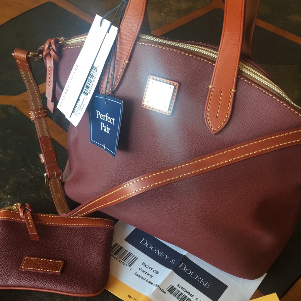 Dooney & Bourke Cranberry Satchel AND Wristlet